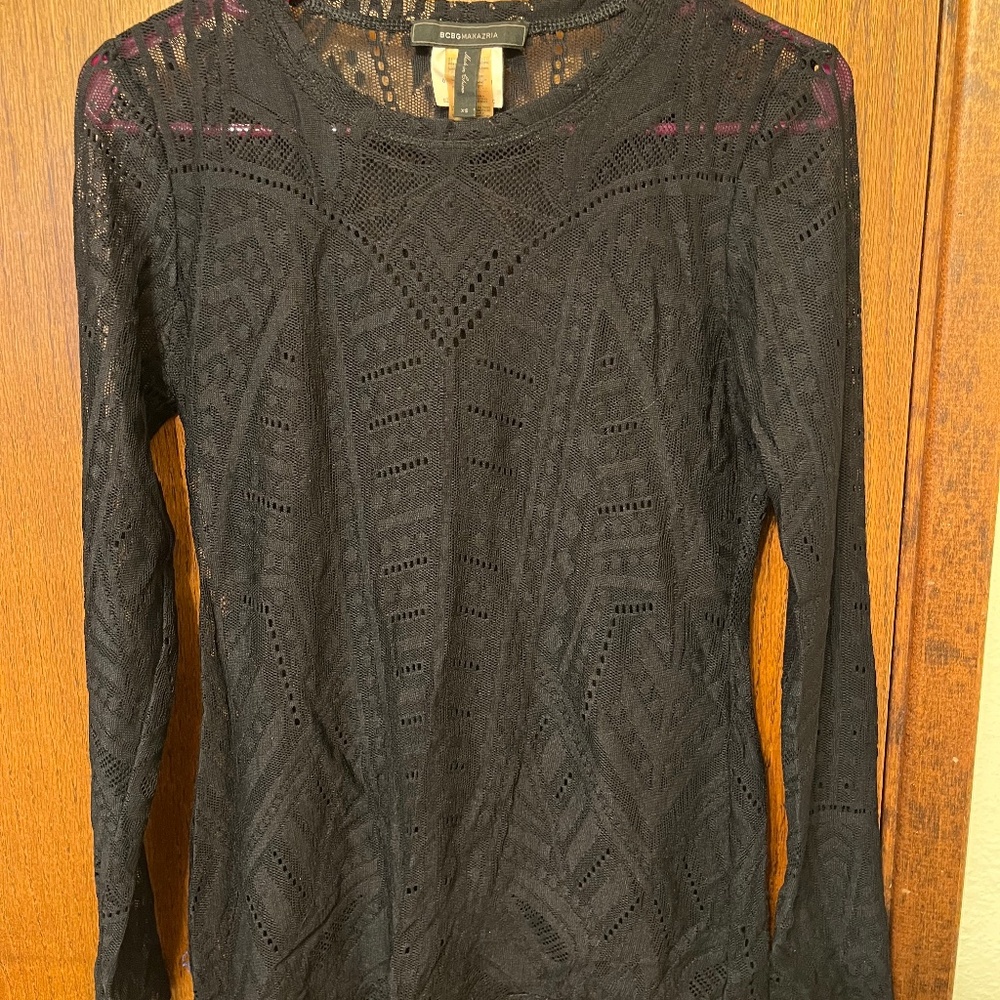 BCBG MaxAzria Sheer Lace Shirt Size XS